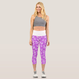 Lila und weiße Anker nautisches Muster Capri Leggings