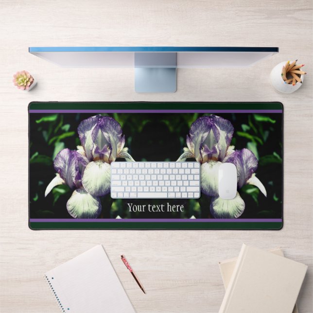Lila und weiße Barti-Blume Personalisiert Schreibtischunterlage (Büro 1)
