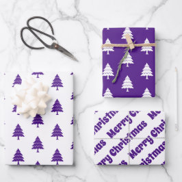 Lila und weiße Bäume Frohe Weihnachten Urlaub Geschenkpapier Set