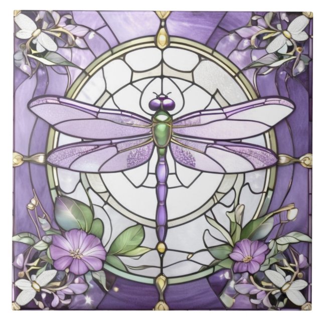 Lila und weiße Blume aus verkettetem Glas Fliese (Vorderseite)