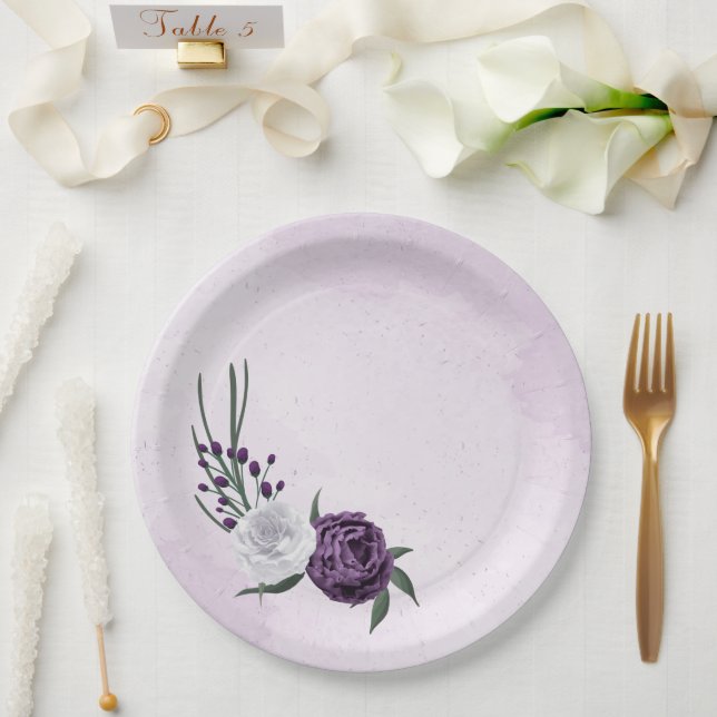 lila und weiße Blumen Pappteller (Hochzeit)