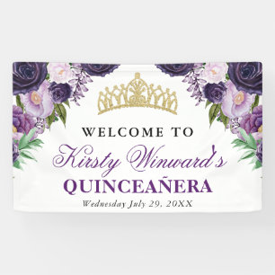 Lila und weiße Blumen Quinceanera Banner
