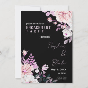 Lila und weiße Blumen-Schwarz-Engagement-Partei Einladung