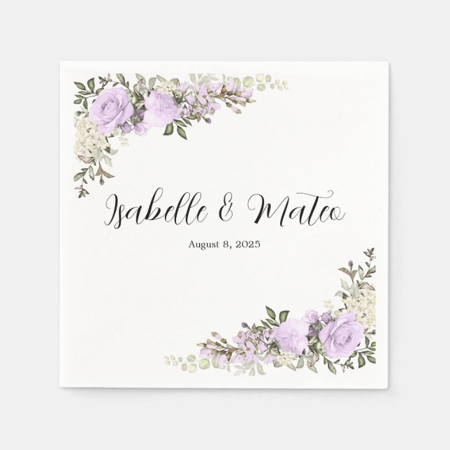 Lila und weiße Blütenhochzeit Serviette (Vorderseite)