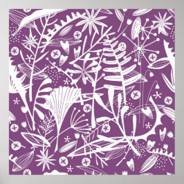 Lila und weiße botanische Silhouetten Poster