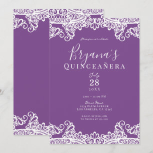 Lila und weiße Elegant Quinceañera-Party Einladung