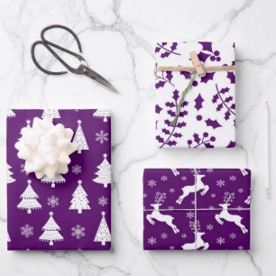 Lila und Weiße Festliche Weihnachtsmuster Geschenkpapier Set
