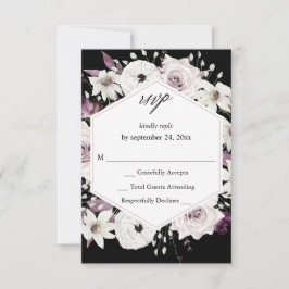 Lila und weiße Flora no Messe UAWG VER - Schwarz RSVP Karte