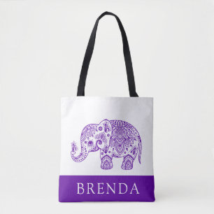 Lila und weiße Flora Paisley Elephant Tote Bag Tasche