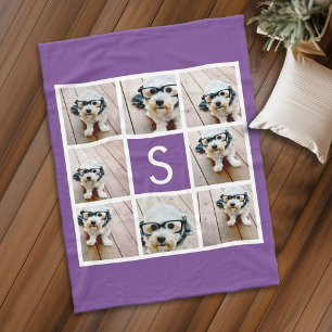 Lila und Weiße Fotocollage Individuelles Monogramm Fleecedecke
