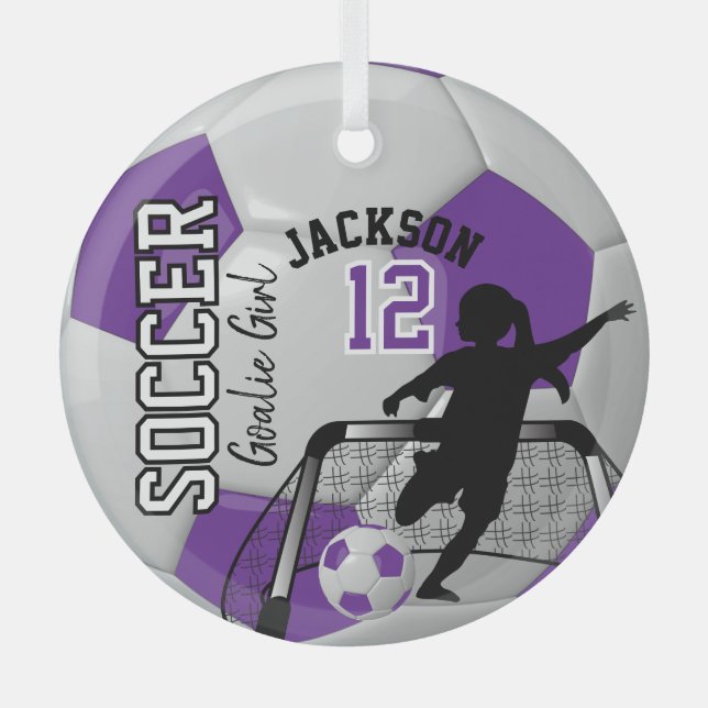 Lila und weiße Fußball-Goalie-⚽ Ornament Aus Glas (Vorderseite)
