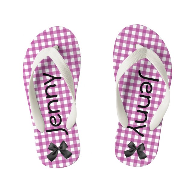 Lila und weiße Gingham Girls Flip Flops (Fußbett)