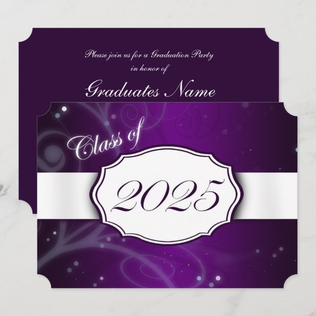 Lila und weiße Graduierungspartei 2025 Einladung (Vorne/Hinten)