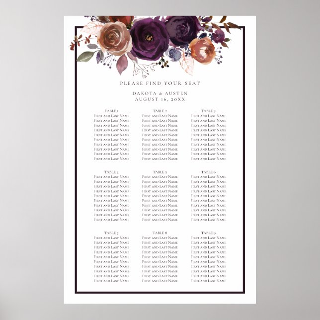 Lila und weiße Hochzeitskarte Poster (Vorne)