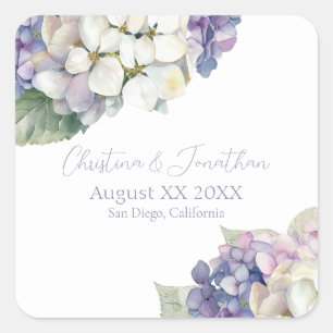 Lila und weiße Hydrangea-Blume Quadratischer Aufkleber