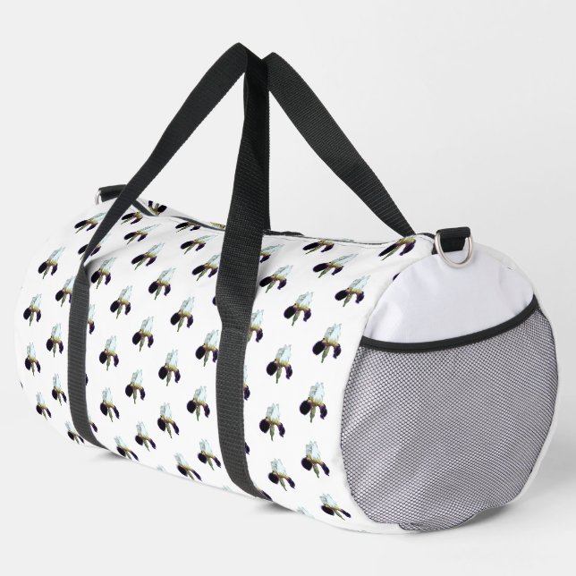 Lila und weiße Iris-Duffle-Bat Duffle Bag (Rechte Ecke)