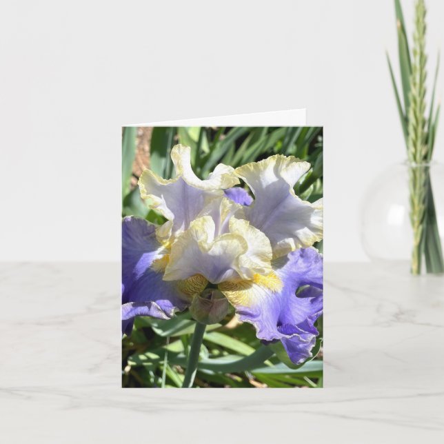 Lila und weiße Iris Personalisierte Grußkarte Karte (Vorderseite)