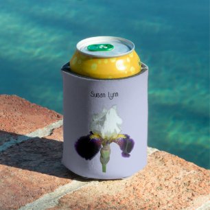 Lila und weiße Iris-Schaum-Kooler-Kühler Dosenkühler