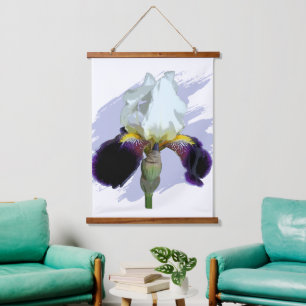 Lila und weiße Iris Wandteppich Mit Holzrahmen