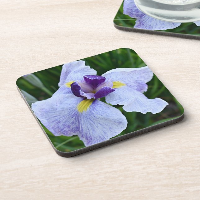 Lila und weiße japanische Iris Floral Getränkeuntersetzer (Linke Seite)