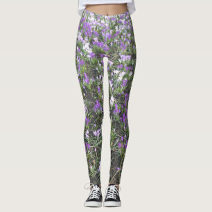 Lila und weiße Krokus-Frühlings-Blumen-Leggings Leggings