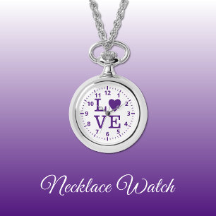 Lila und weiße Liebe Necklace Watch Armbanduhr