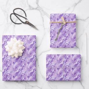 Lila und weiße Marmorierung Geschenkpapier Set
