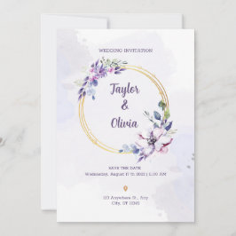 Lila und weiße Minimalistische Hochzeit personalis Einladung