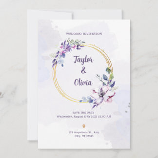 Lila und weiße Minimalistische Hochzeit personalis Einladung