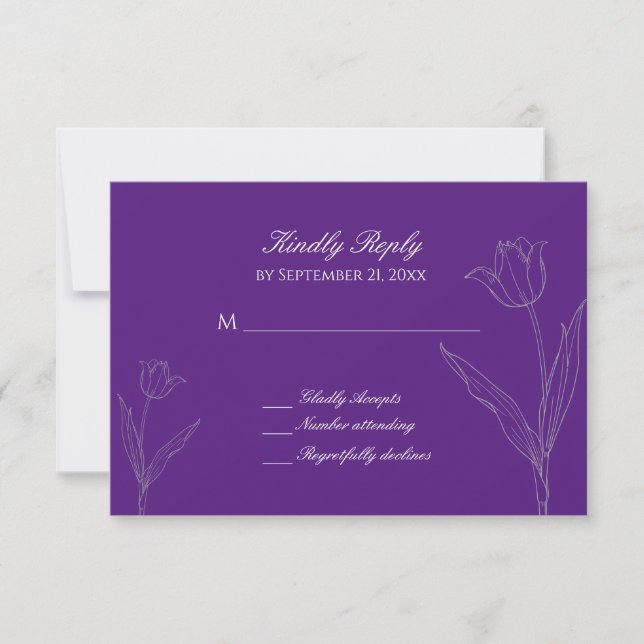 Lila und weiße Minimalistische Hochzeit RSVP Karte (Vorderseite)