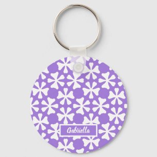 Lila und weiße moderne geometrische Blumengestaltu Schlüsselanhänger