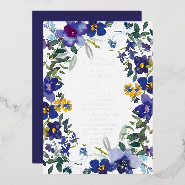 Lila und weiße Orchideenhochzeit Folieneinladung (Vorderseite/Rückseite)