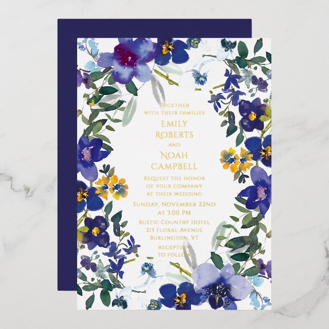 Lila und weiße Orchideenhochzeit Folieneinladung (Vorderseite/Rückseite)