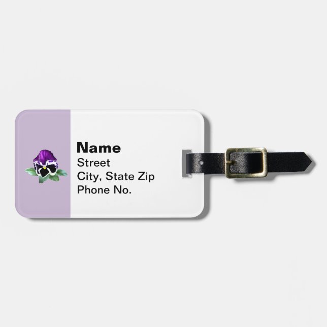 Lila und weiße Pansy Gepäckanhänger (Vorderseite horizontal)