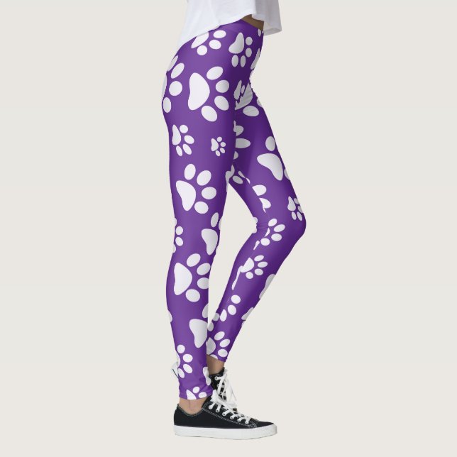 Lila und weiße PawPrint Pop Fashion Leggings (Rechts)