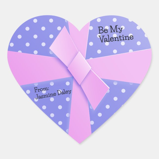Lila und weiße Polka Dot Heart Sticker (Vorderseite)