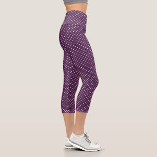 Lila und weiße Polka-Punkte Capri Leggings