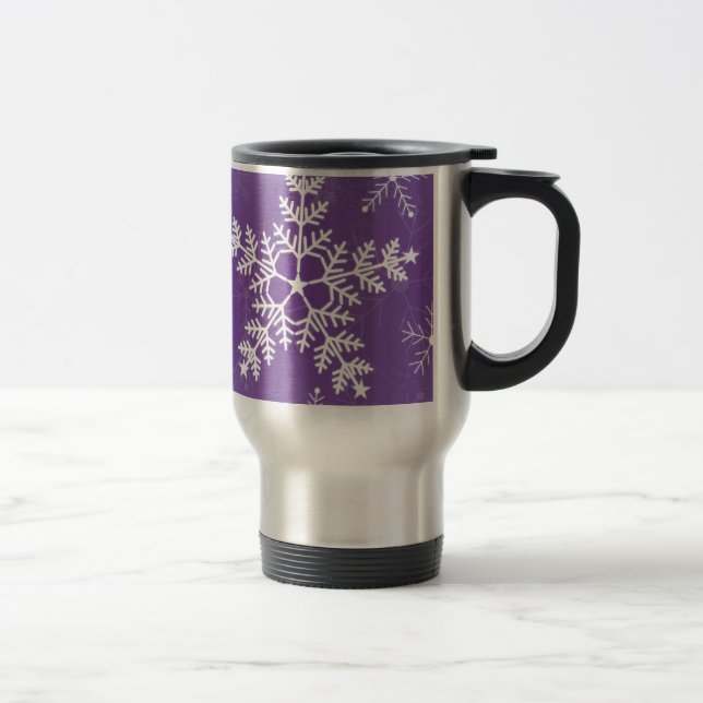 Lila und weiße Schneeflocke-Muster-Reise-Tasse Reisebecher (Rechts)