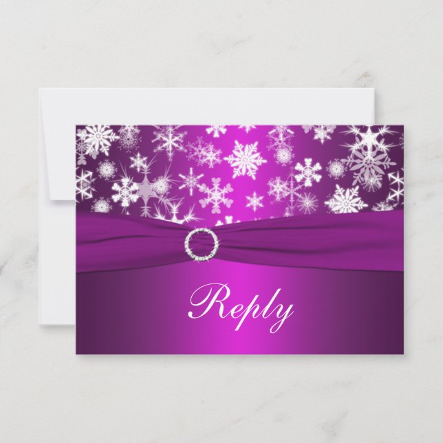 Lila und weiße Schneeflocken Hochzeitskarte RSVP Karte (Vorderseite)