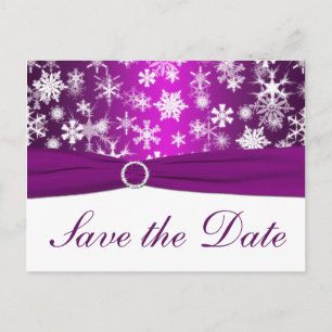 Lila und weiße Schneeflocken Save the Date Postkar Ankündigungspostkarte