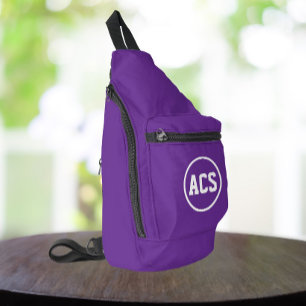 Lila und weiße Schulfarben und Buchstaben Crossbody Bag
