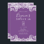 Lila und weiße Spitzen Elegant Sweet 16 Party Einladung<br><div class="desc">Anpassen für jedes Ereignis</div>