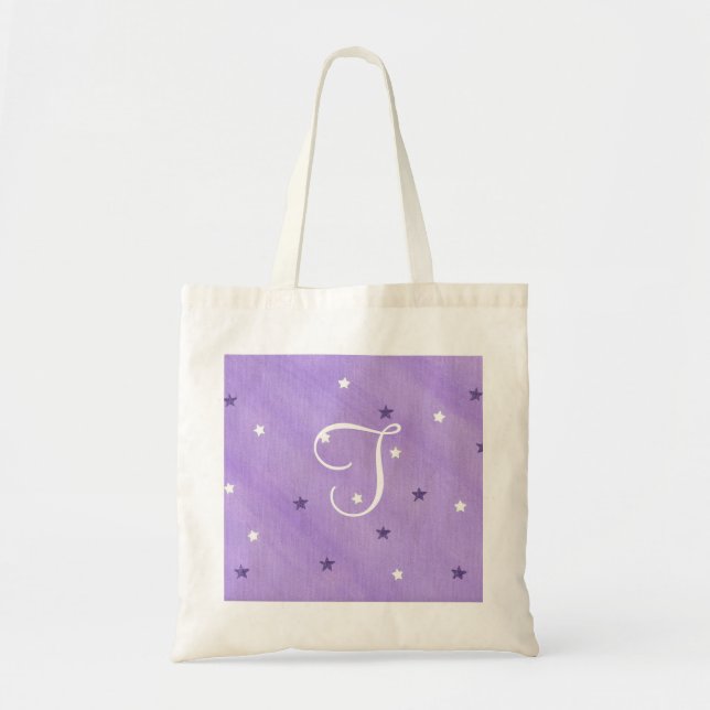 Lila und weiße Stars, Monogramm-Totbeutel Tragetasche (Vorne)