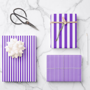 Lila und weiße Streifen Geschenkpapier Set