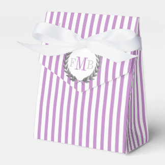 Lila und weiße Streifen Monogramm-Hochzeit Geschenkschachtel