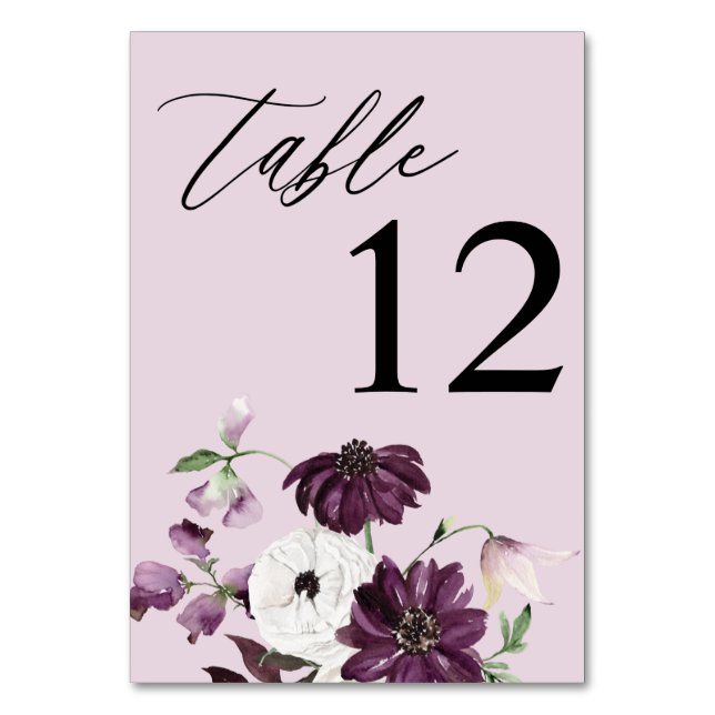 Lila und weiße Tischnummer mit Blumen - Lavendel (Vorderseite)