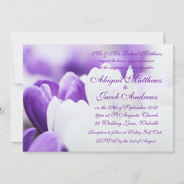 Lila und weiße Tulip-Blume Einladung Hochzeit (Vorderseite)