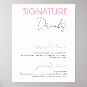 Lila und weiße Unterschrift Drinks Hochzeitsdoster Poster