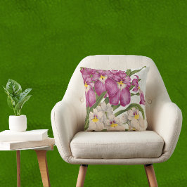 Lila und weiße Vintage Orchideen mit grünem Rücken Kissen