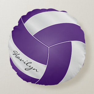 Lila und weiße Volleyball   DIY Name Rundes Kissen
